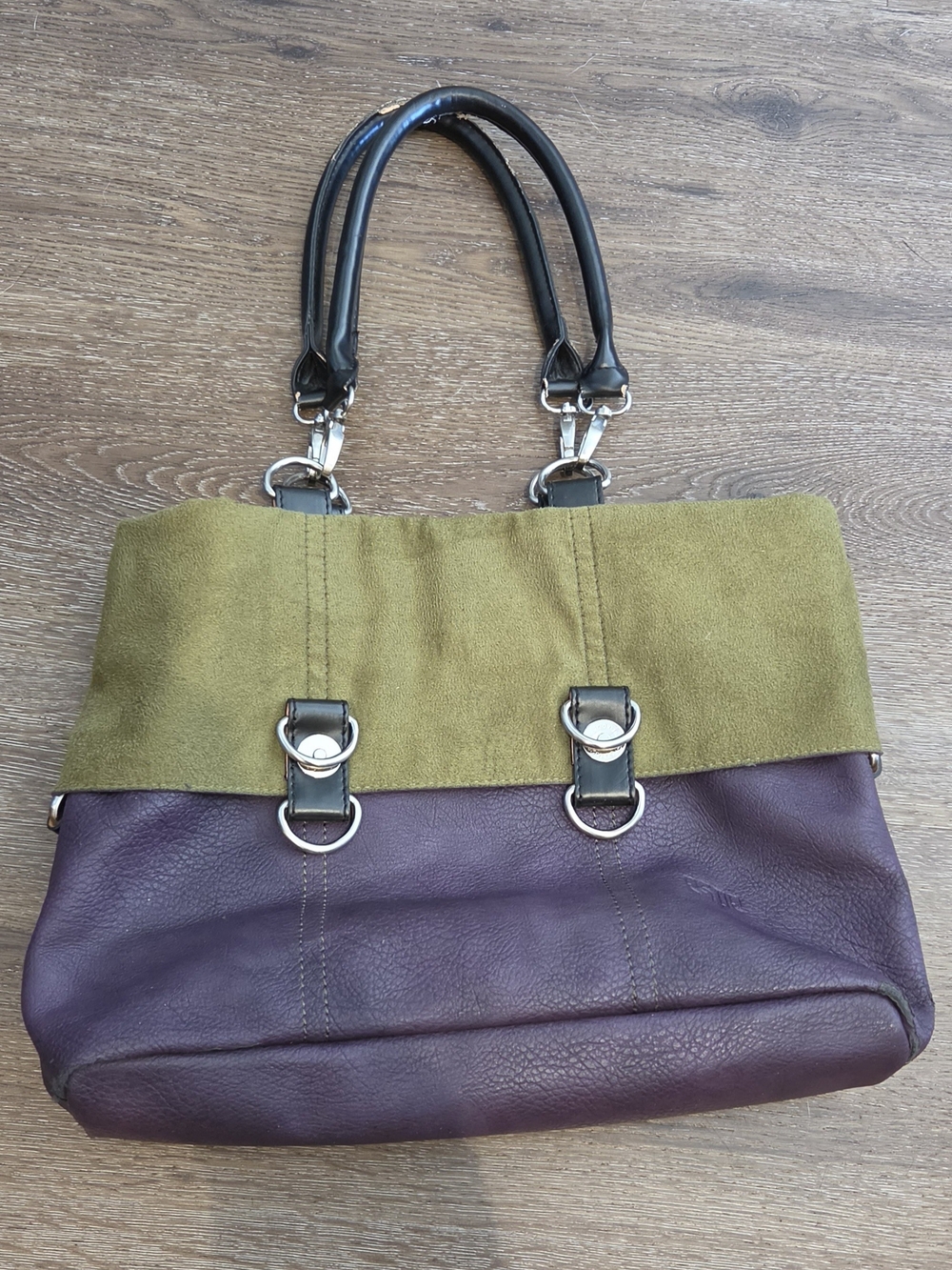 Olive Green and Plum Two-Tone Tote Bag